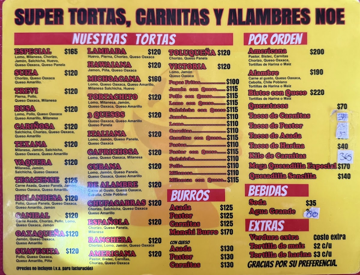 Super Tortas Y Carnitas Noe Menu - Image 2