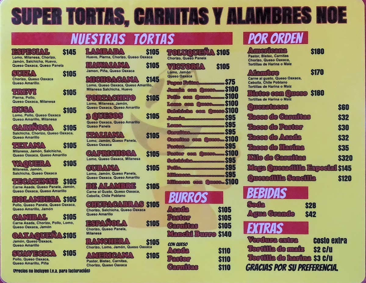 Super Tortas Y Carnitas Noe Menu - Image 3